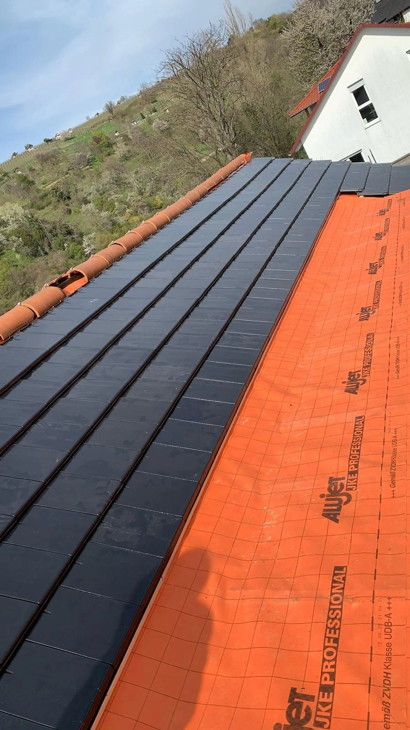 Bauabdichtungen- Bausanierungen Tiriakidis -  Komplette Renovierungsdienstleistungen – Dach mit blauer Metallbedachung